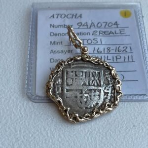 Atocha 2 Reales Grade I in 14K Gold Bezel